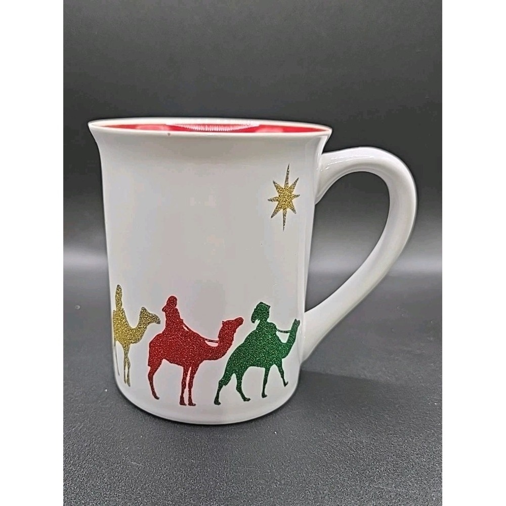 Our Name is Mud Three Wise Men Glitter Coffee Mug ...Would Have Asked...Red/Gold